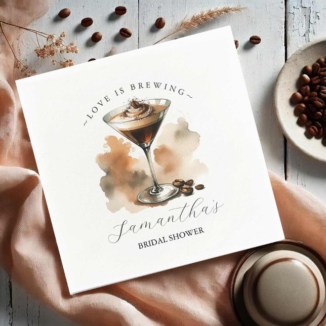 Serviette En Papier L'amour brasse la Fête des mariées Espresso Martin (Bridal shower napkins coffee espresso martini theme illustrated art Do Tell A Belle)