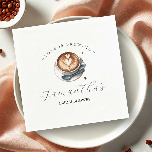 Serviette En Papier L'amour brasse la Fête des mariées latte (Coffee themed bridal shower napkins love is brewing by Do Tell A Belle)