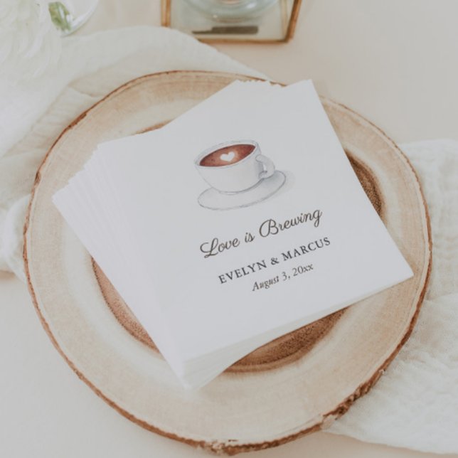 Serviette En Papier L'amour de la Coupe du Café brasse les couples Wed (Love is brewing watercolor coffee cup bridal shower or wedding shower napkins)