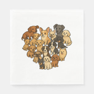 Serviette En Papier L'amour des chiots - Coeur fait de chiens