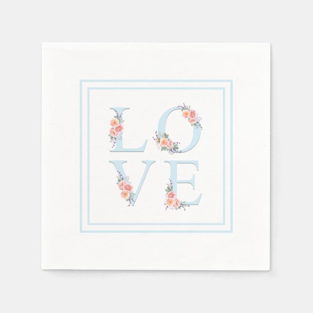 Serviette En Papier L'amour en Fleur Pastel Alphabet Floral (Devant)