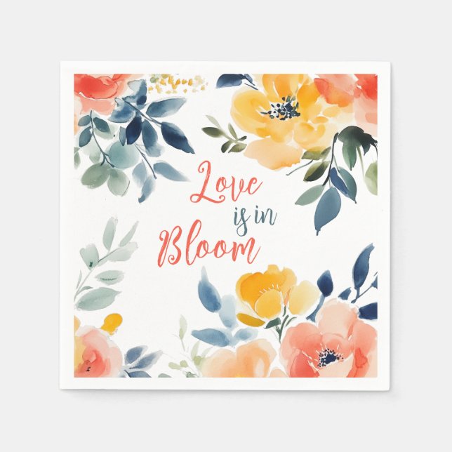 Serviette En Papier L'amour est dans l'aquarelle fleurie douche nuptia (Devant)