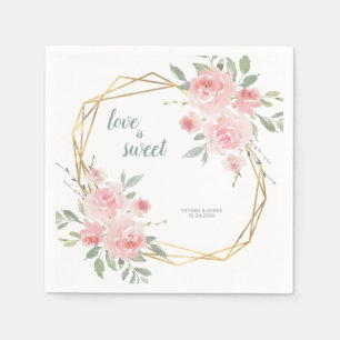 Serviette En Papier L'amour est doux Blush Floral Mariage géométrique
