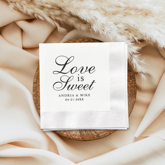 Serviette En Papier L'amour est doux Élégant Mariage noir Monogramme (Créateur téléchargé)