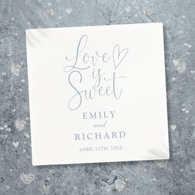 Serviette En Papier L'Amour Est Doux Élégant Moderne Dusty Mariage (Love Is Sweet Elegant Modern Dusty Blue Wedding Napkins)