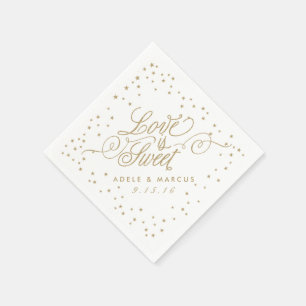 Serviette En Papier "L'amour est doux" Gold Stars Fancy Mariage Napkin