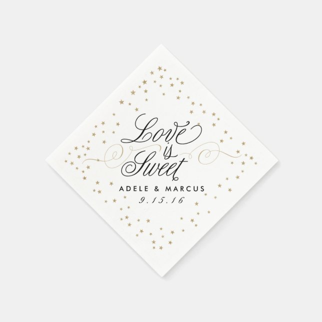 Serviette En Papier "L'amour est doux" Gold Stars Mariage serviettes (Coin)
