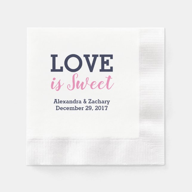 Serviette En Papier L'amour est doux rose bleu marine mariage fiançail (Devant)
