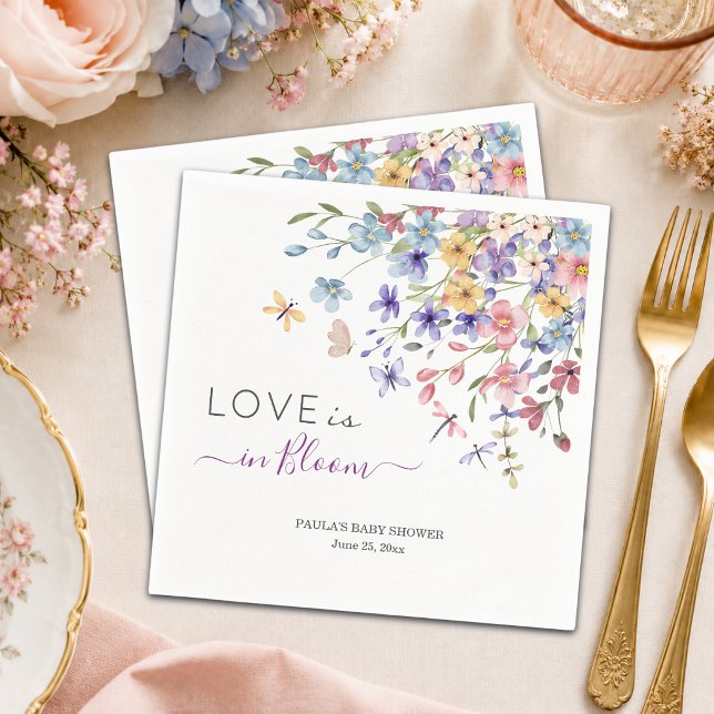 Serviette En Papier L'amour est en fleurs Fête bébé libellules (Créateur téléchargé)