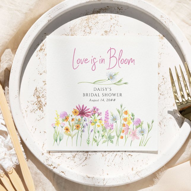 Serviette En Papier L'amour est en fleurs Fête de mariage Prairie de f (Love is in Bloom bridal shower napkins from my Wildflower Meadow collection)
