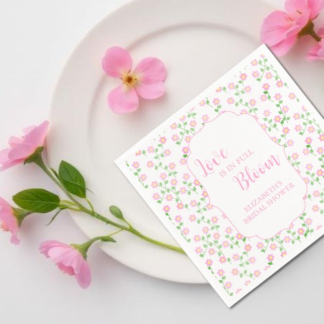 Serviette En Papier L'amour est en fleurs Fête de mariage rose floral (Créateur téléchargé)