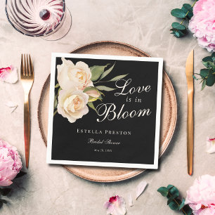 Serviette En Papier L'amour est en fleurs Roses blanches Fête de maria