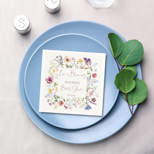 Serviette En Papier L'amour est en fleurs shower bohème de mariage cha (Love is blooming boho wildflower spring summer bridal shower printed napkins personalized decor)