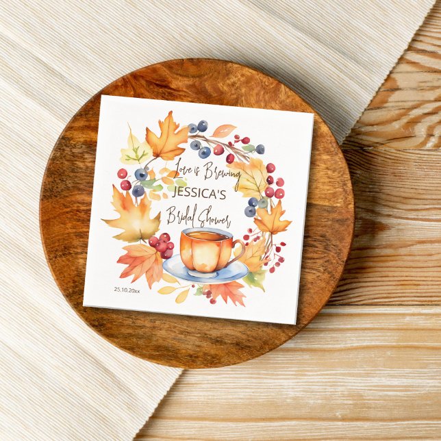 Serviette En Papier L'amour est en train de préparer la vaisselle pour (Love is brewing fall themed tea party bridal shower tableware personalized napkins pumpkin tea cup)