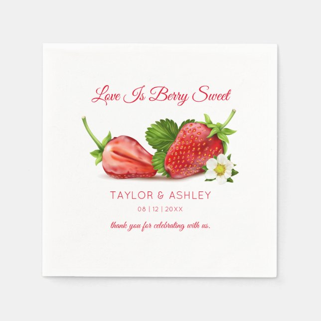 Serviette En Papier L'amour est Fruit aux fraises sucrées | MARIAGE (Devant)