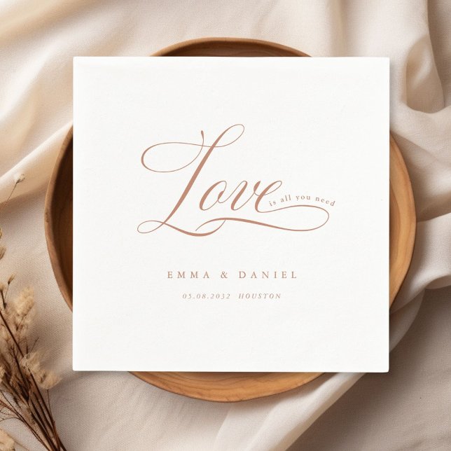 Serviette En Papier L'amour est tout ce dont vous avez besoin ! Élégan (Love is all you need! Elegant, wedding Napkins, scripted font with your name & date.)