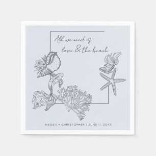 Serviette En Papier L'Amour et le Mariage Beach Coastal Seashell