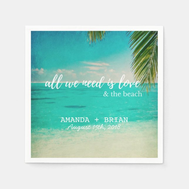 Serviette En Papier L'amour et les serviettes de mariage de plage (Devant)