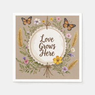 Serviette En Papier L'amour grandit bohème, fleurs sauvages, blé, papi