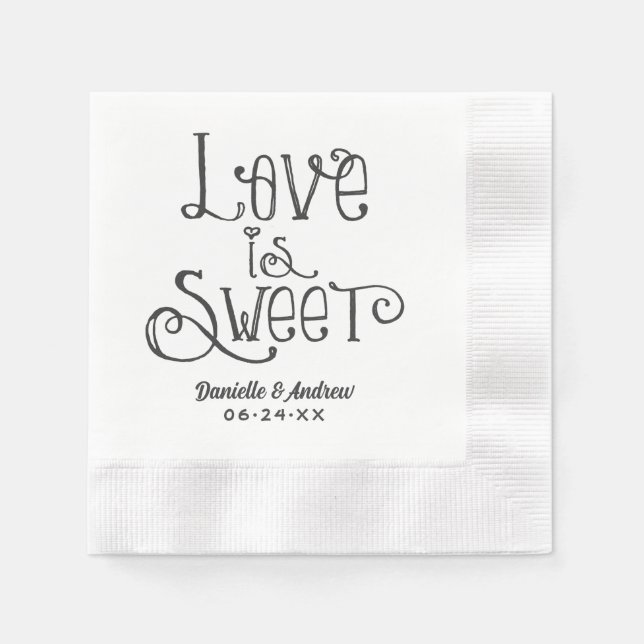 Serviette En Papier L'amour mariage est doux Monogramme manuscrit (Devant)
