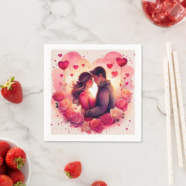 Serviette En Papier L'Amour Romantique s'épanouit (En situation)