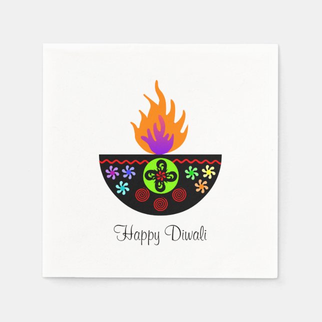 Serviette En Papier Lampe Diwali colorée Diya (Devant)