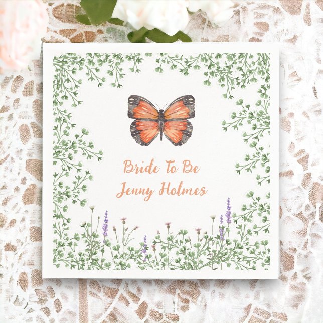 Serviette En Papier Lancement de bouquet Fleur Orange Papillon Verdure (Pretty Matching Napkins for your bridal shower.)