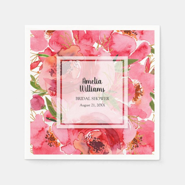Serviette En Papier Lancement de mariage aux fleurs à l'aquarelle (Devant)
