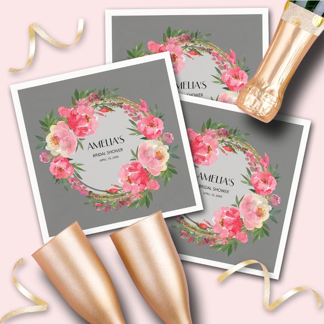 Serviette En Papier Lancement de mariage floral rose aquarelle (Créateur téléchargé)
