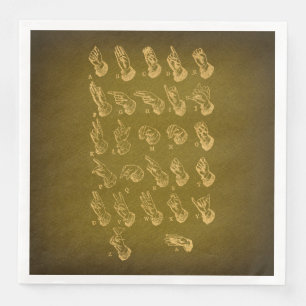 Serviette En Papier Langue des signes Alphabet Art antique Vert Vintag