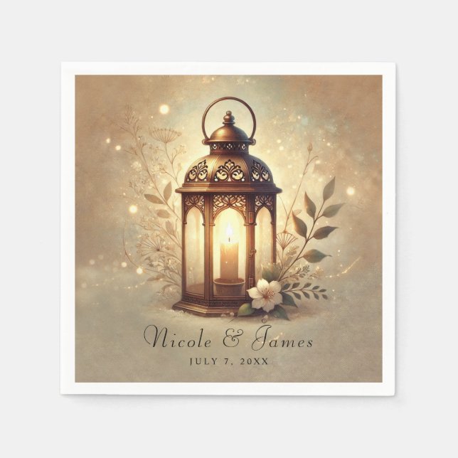 Serviette En Papier Lanterne Bronze Éclairée Mariage Romantique Rustiq (Devant)