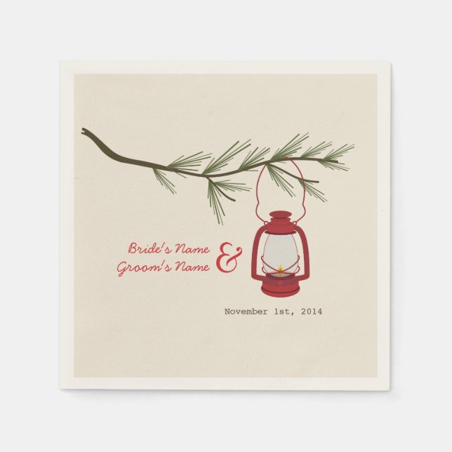 Serviette En Papier Lanterne de camping + Mariage d'arbre À feuillage  (Devant)