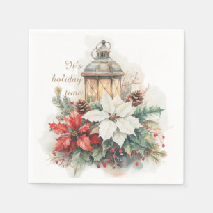 Serviette En Papier Lanterne de Noël Poinsettia Holly Pommes de pin