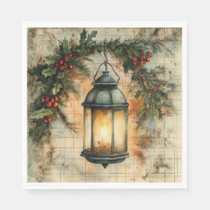 Serviette En Papier Lanterne de Noël Vintage Holly & Cerises Fêtes