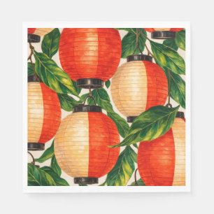 Serviette En Papier Lanterne japonaise rouge en papier