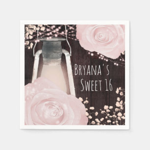 Serviette En Papier Lanterne Lumineuse Rustique Bébé rose Blush Roses 