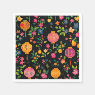 Serviette En Papier Lanternes chinoises lumineuses sur noir