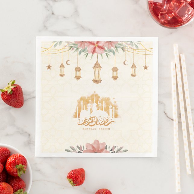 Serviette En Papier Lanternes d'aquarelle florale Ramadan Kareem (En situation)