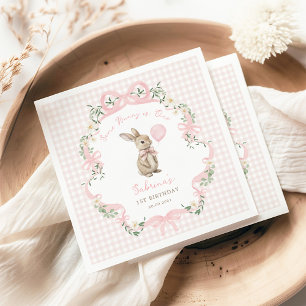 Serviette En Papier Lapin à noeud coquet Rose Gingham 1er Anniversaire