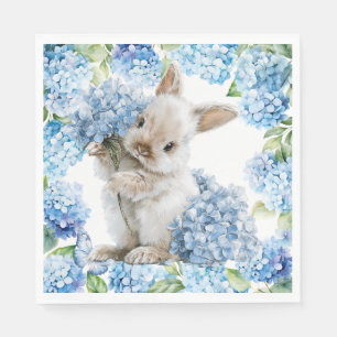 Serviette En Papier Lapin avec fleurs d'hortensia