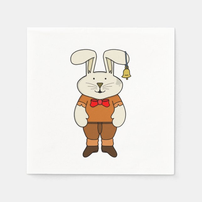 Serviette En Papier Lapin avec une cloche à l'oreille (Devant)
