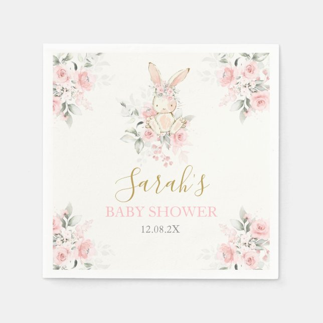 Serviette En Papier Lapin Baby shower fille (Devant)