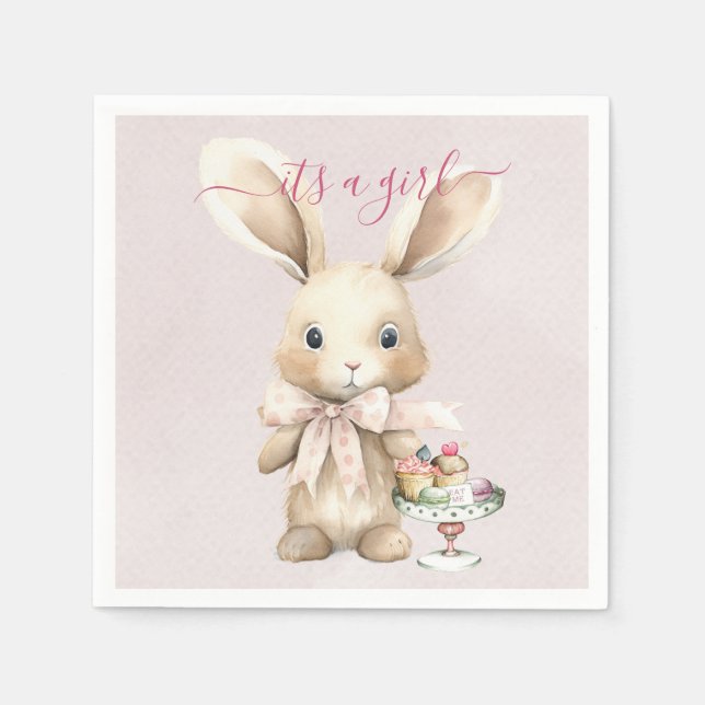 Serviette En Papier Lapin Baby shower fille (Devant)