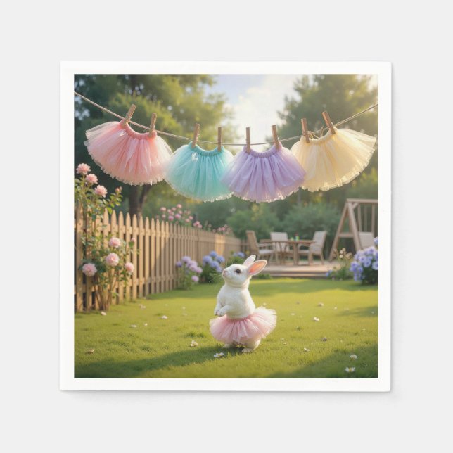 Serviette En Papier Lapin blanc portant un tutu rose (Devant)