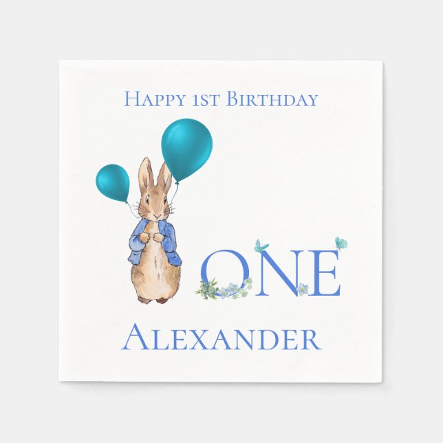 Serviette En Papier Lapin Classique Personnalisé Premier Anniversaire (Devant)
