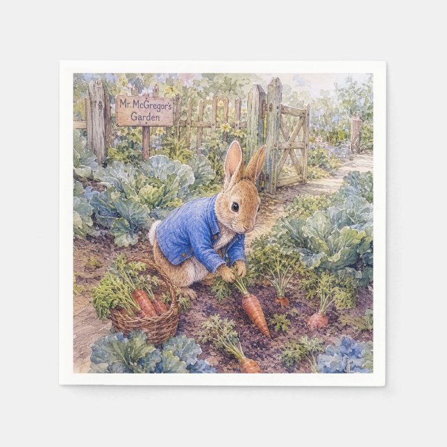 Serviette En Papier Lapin Classique Ramassant des Carottes (Devant)