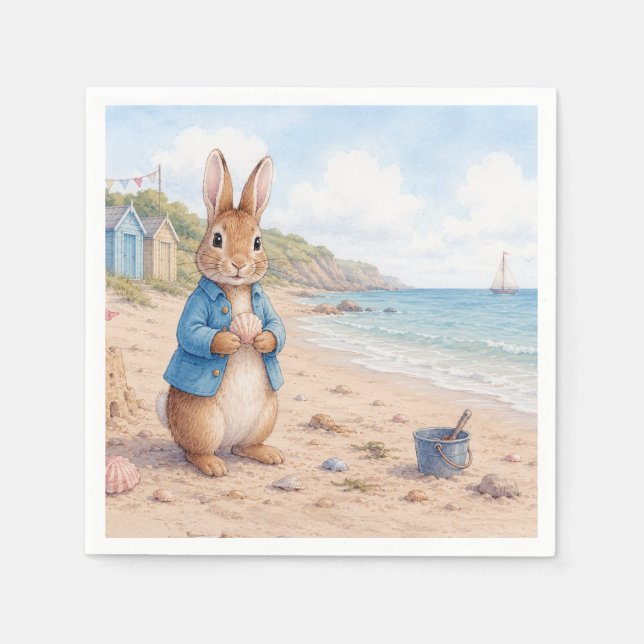 Serviette En Papier Lapin classique sur une plage de sable (Devant)