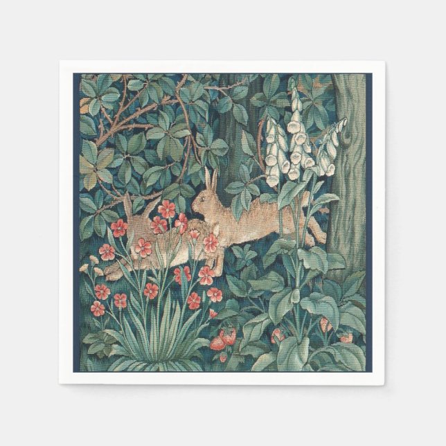 Serviette En Papier Lapin Dans La Forêt - William Morris (Devant)