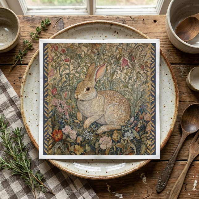 Serviette En Papier Lapin dans un jardin anglais style William Morris (Créateur téléchargé)