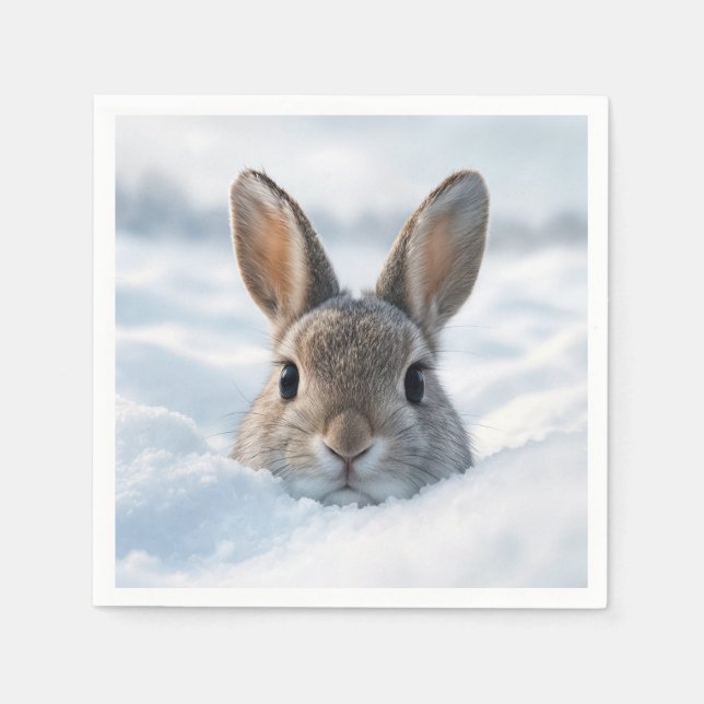 Serviette En Papier Lapin dans une congère profonde (Devant)